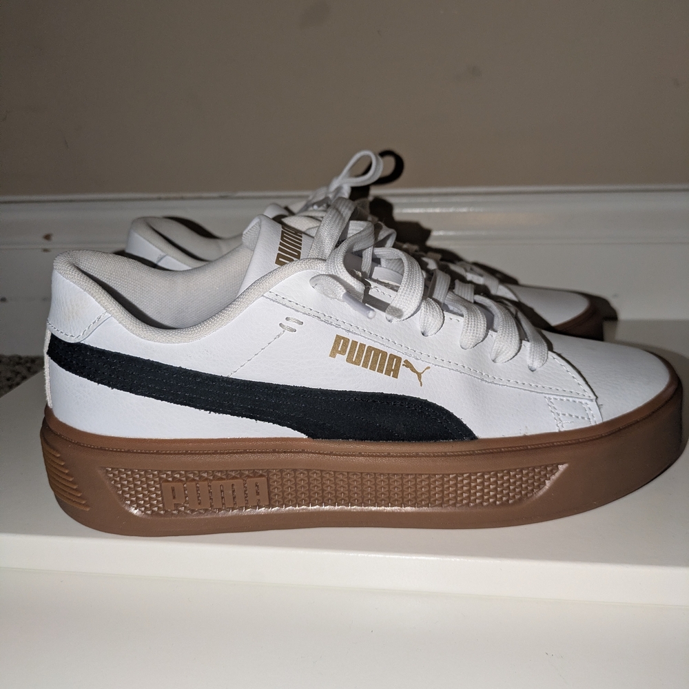 Puma White Black Brown Platform Sneakers